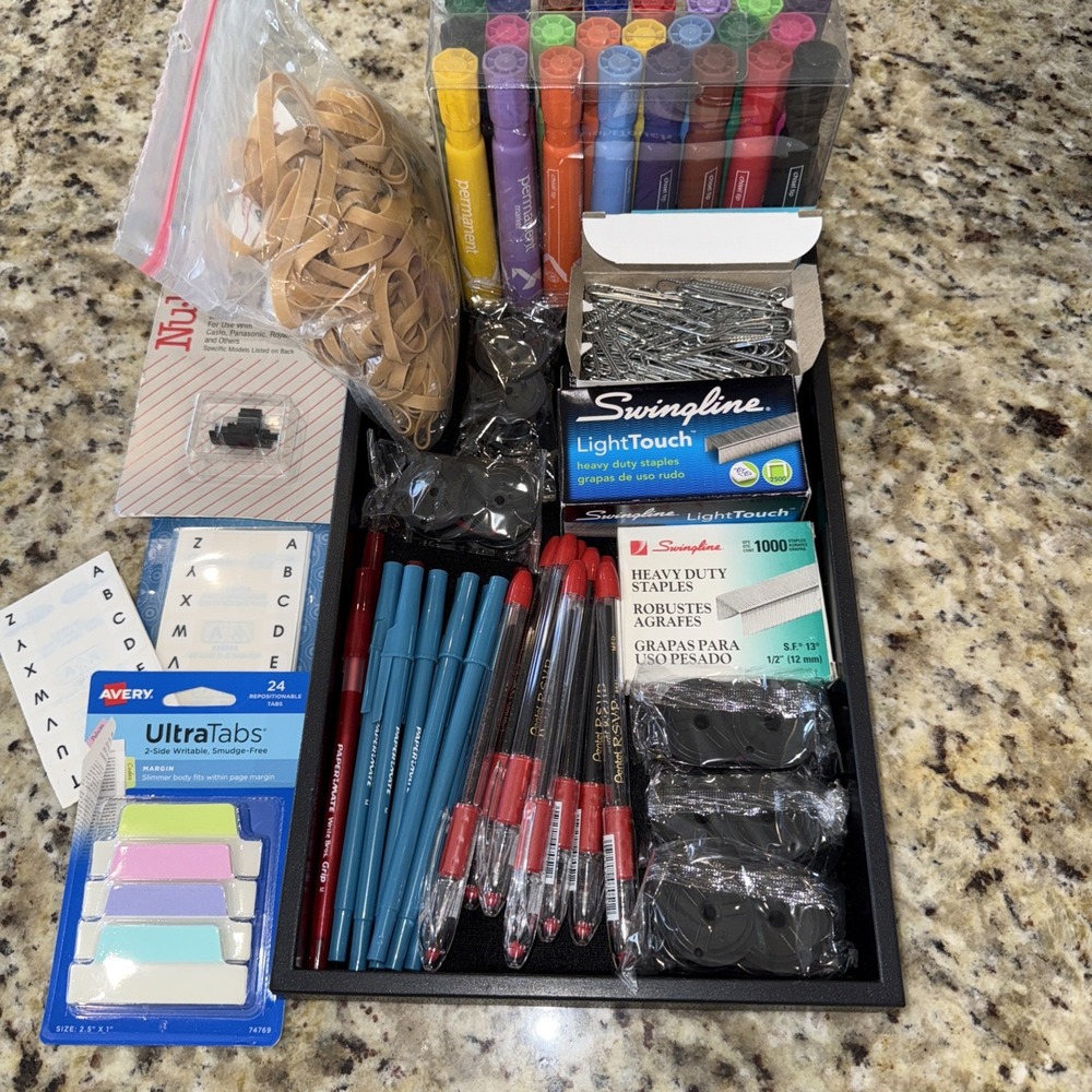 Assorted Office SuppliesPens Markers Adding Machine Tape Staples-heavy Duty 4636